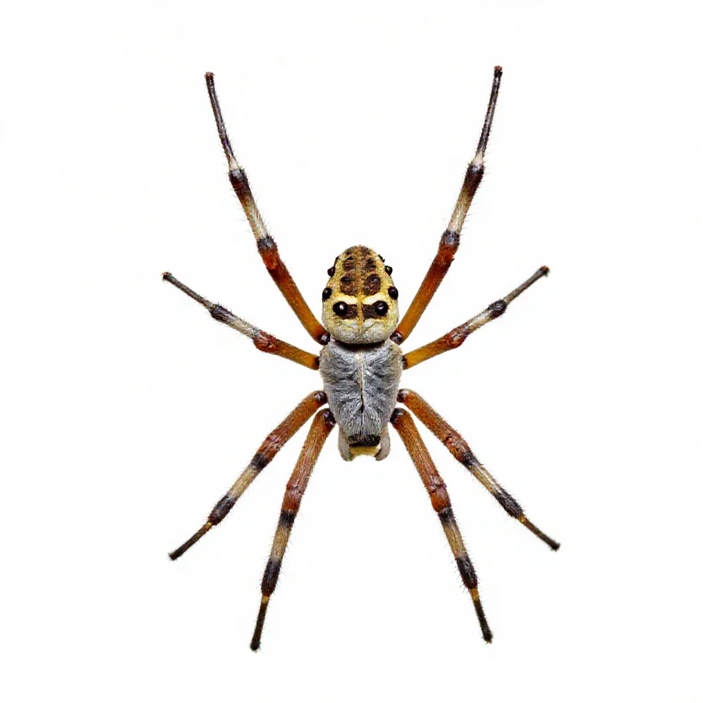 Orb weaver on its web isolated on a white background