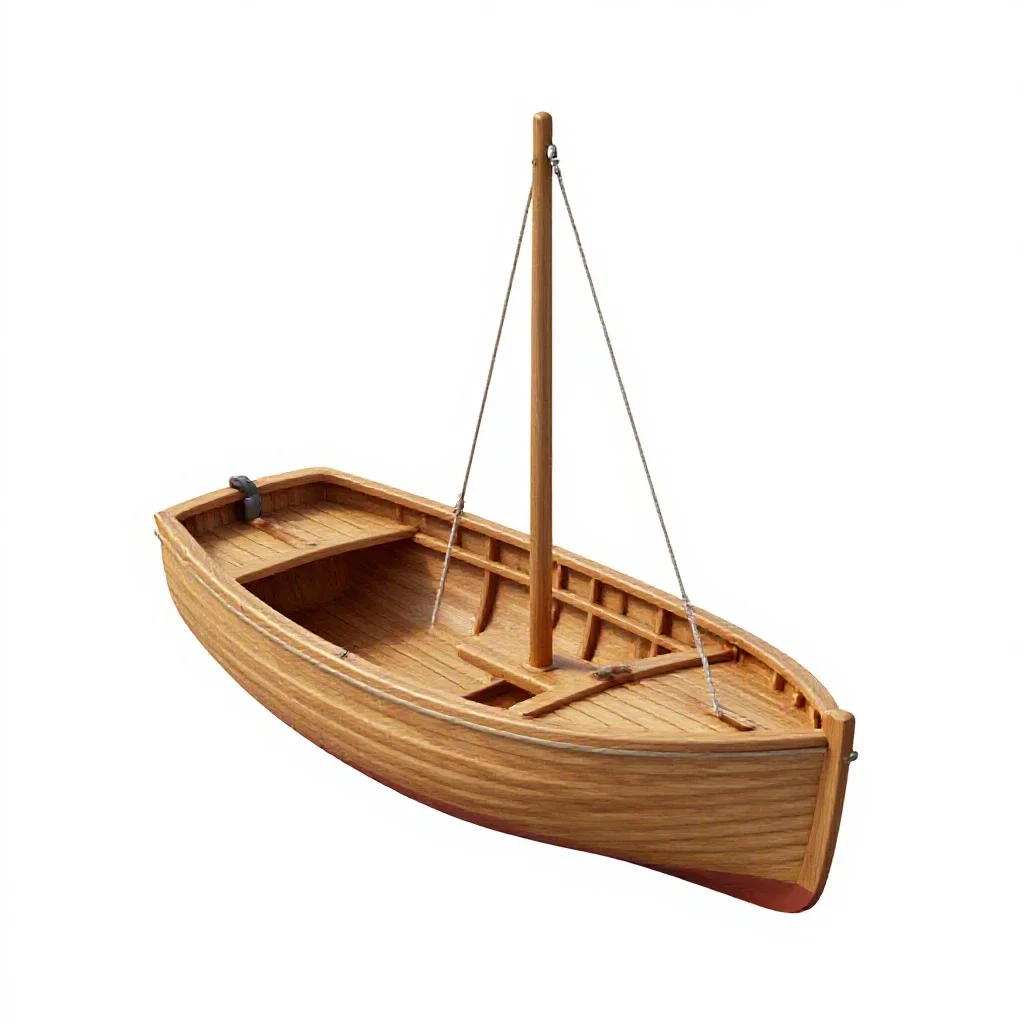Wooden sailing dinghy isolated on a white background