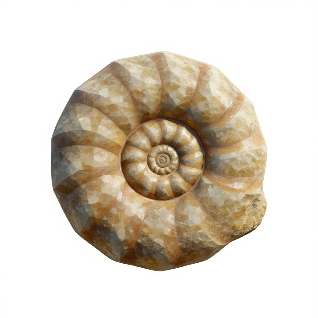 Fossilised ammonite isolated on a white background