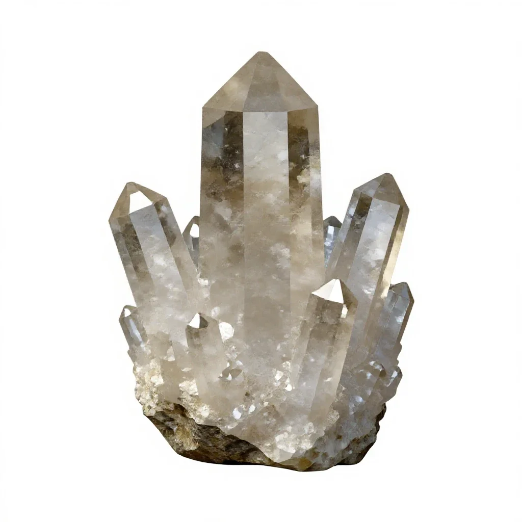 Quartz crystal cluster isolated on a white background