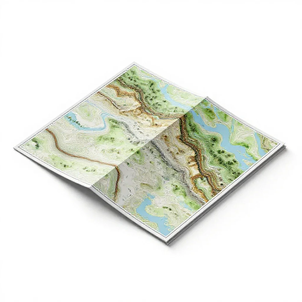 Topographic map folded isolated on a white background