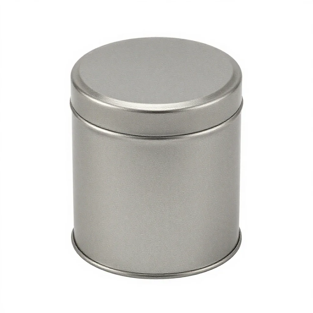 Cylindrical tea caddy tin isolated on a white background