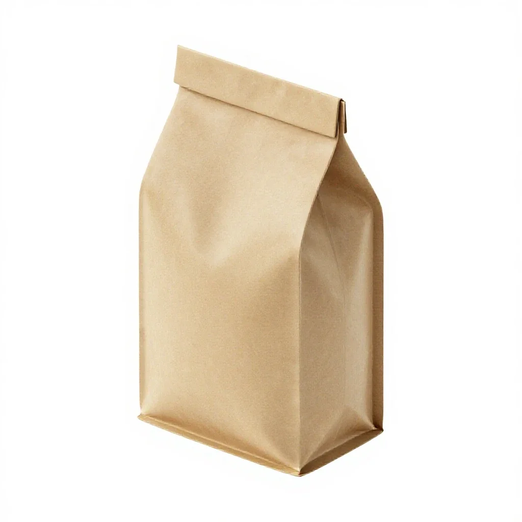 Kraft paper coffee bag with a valve isolated on a white background