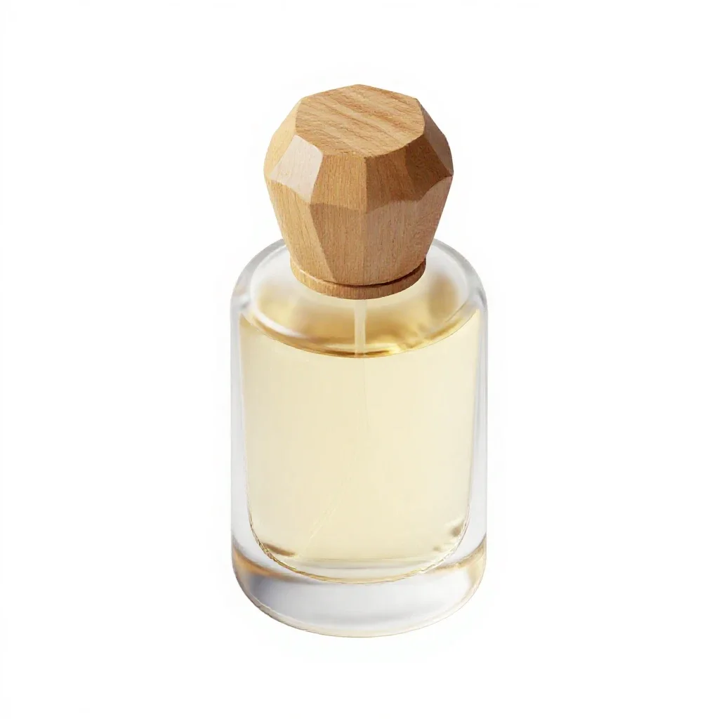Perfume bottle with a faceted stopper isolated on a white background