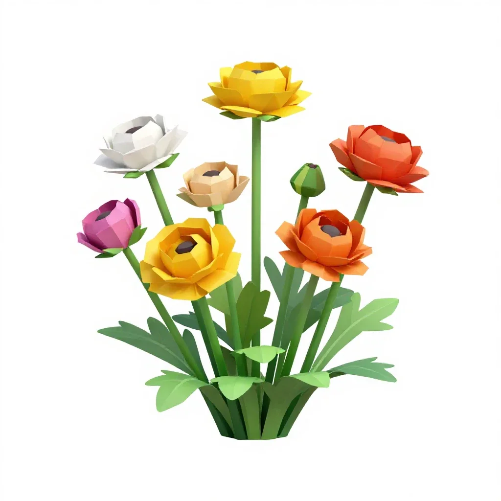 Bunch of ranunculus isolated on a white background
