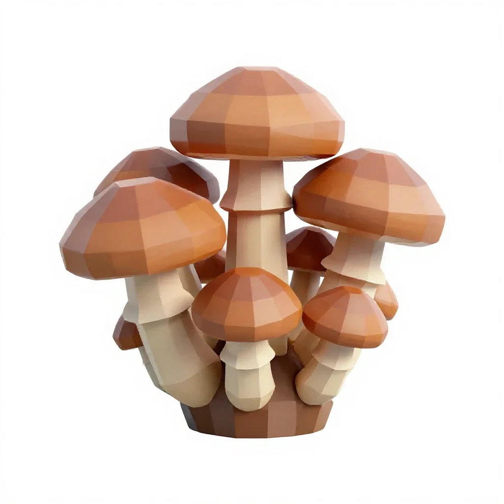 Mushroom cluster on bark isolated on a white background