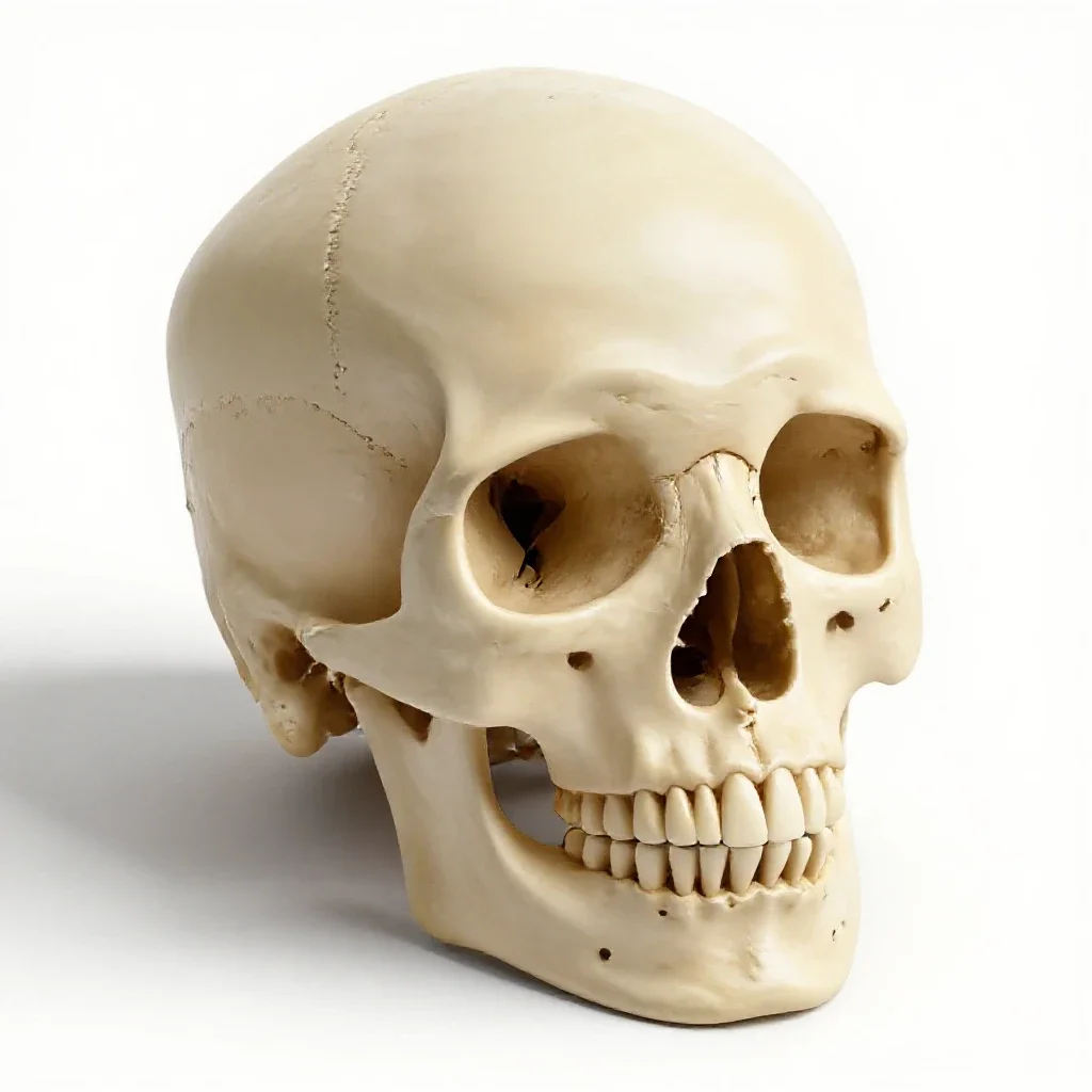 Human skull anatomical model isolated on a white background
