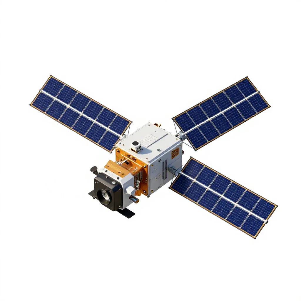 Satellite bus with solar wings isolated on a white background