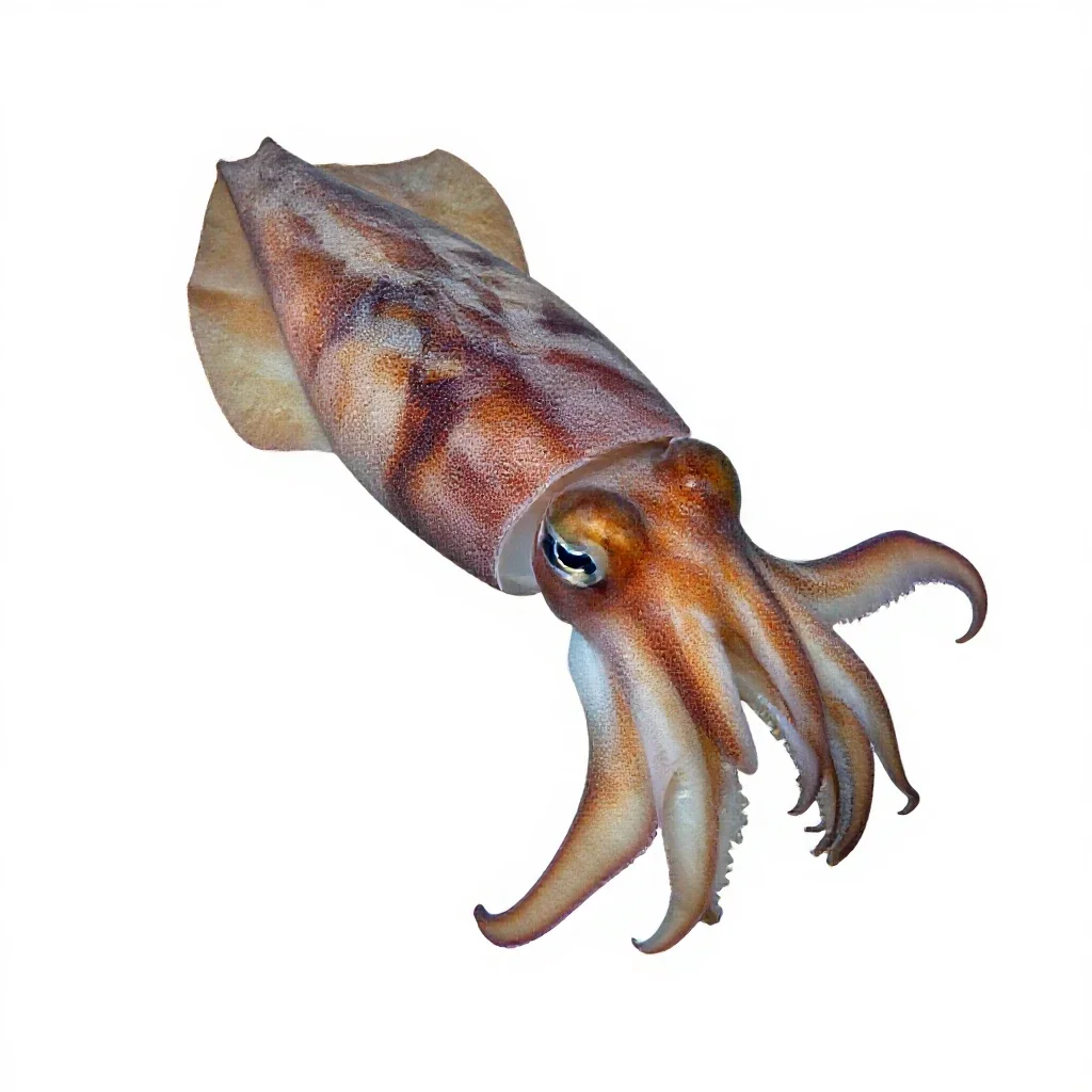 Cuttlefish changing colour isolated on a white background