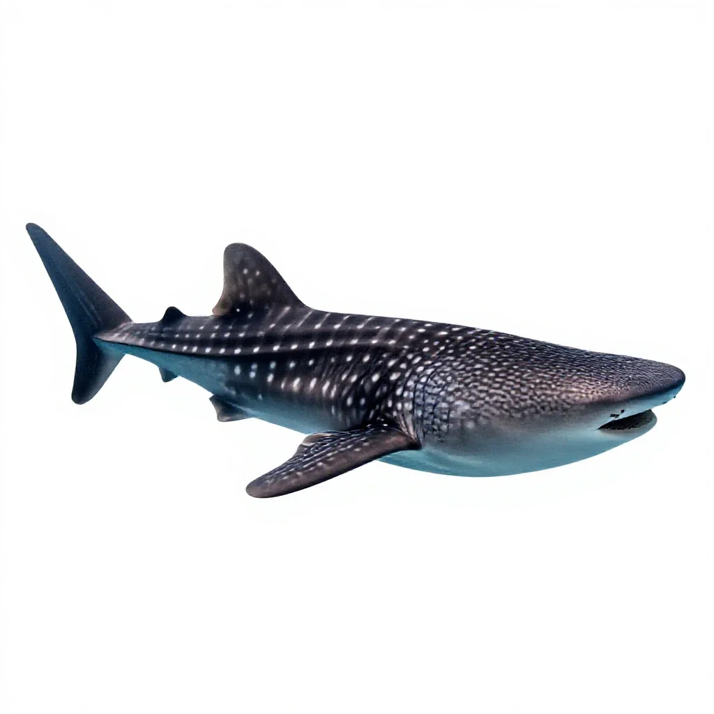 Whale shark with remoras isolated on a white background