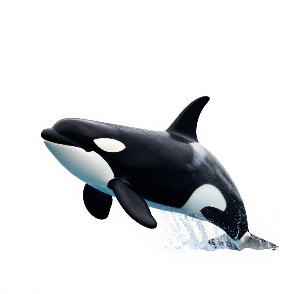 Orca breaching isolated on a white background