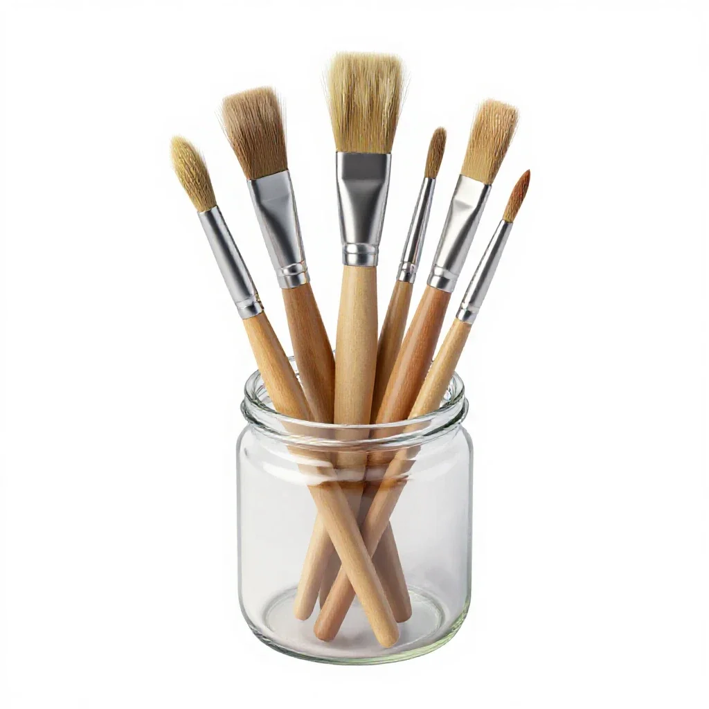 Jar of brushes isolated on a white background