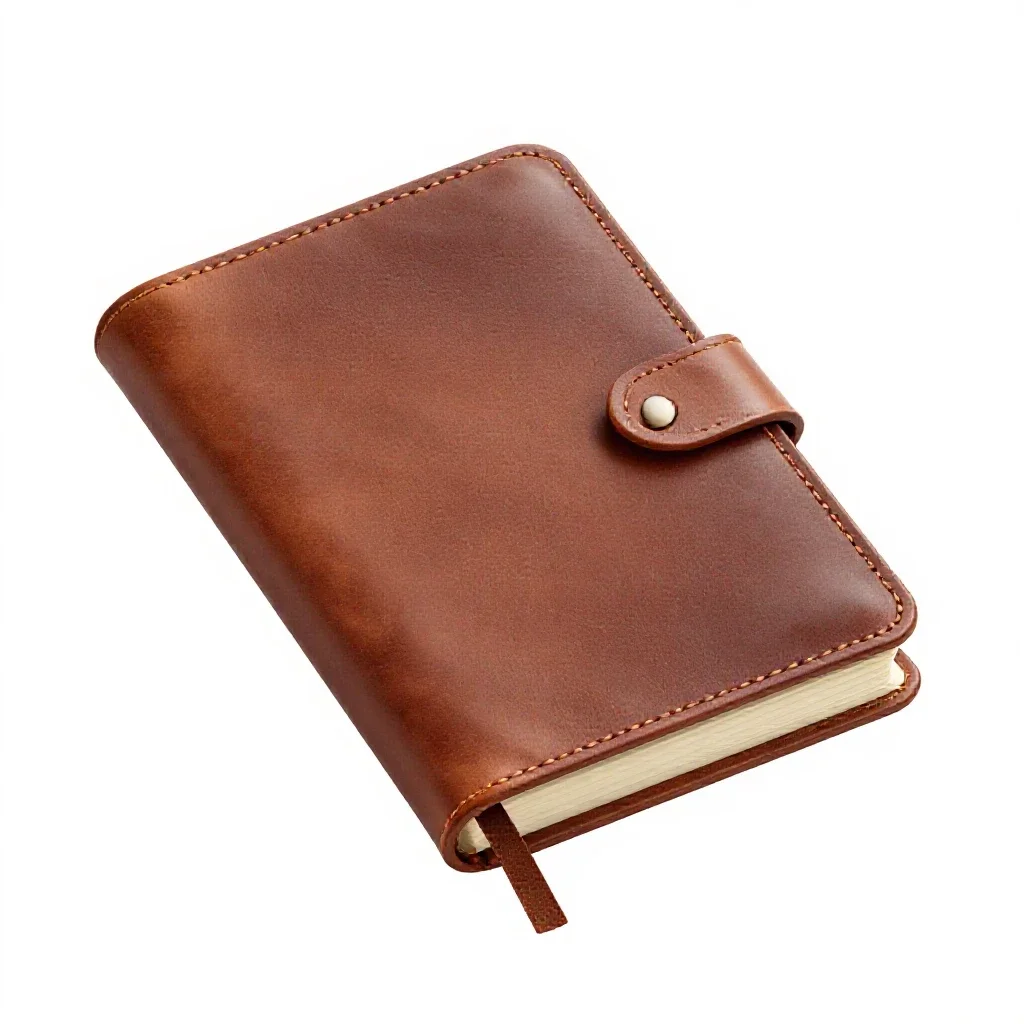 Leather-bound journal isolated on a white background