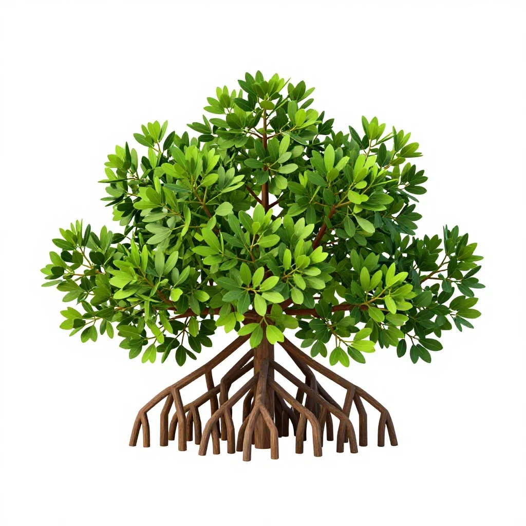 Mangrove with stilt roots isolated on a white background
