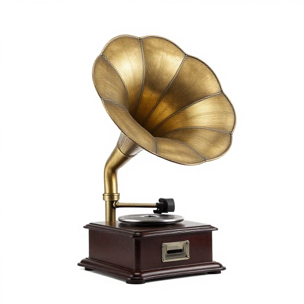 Phonograph with a horn isolated on a white background