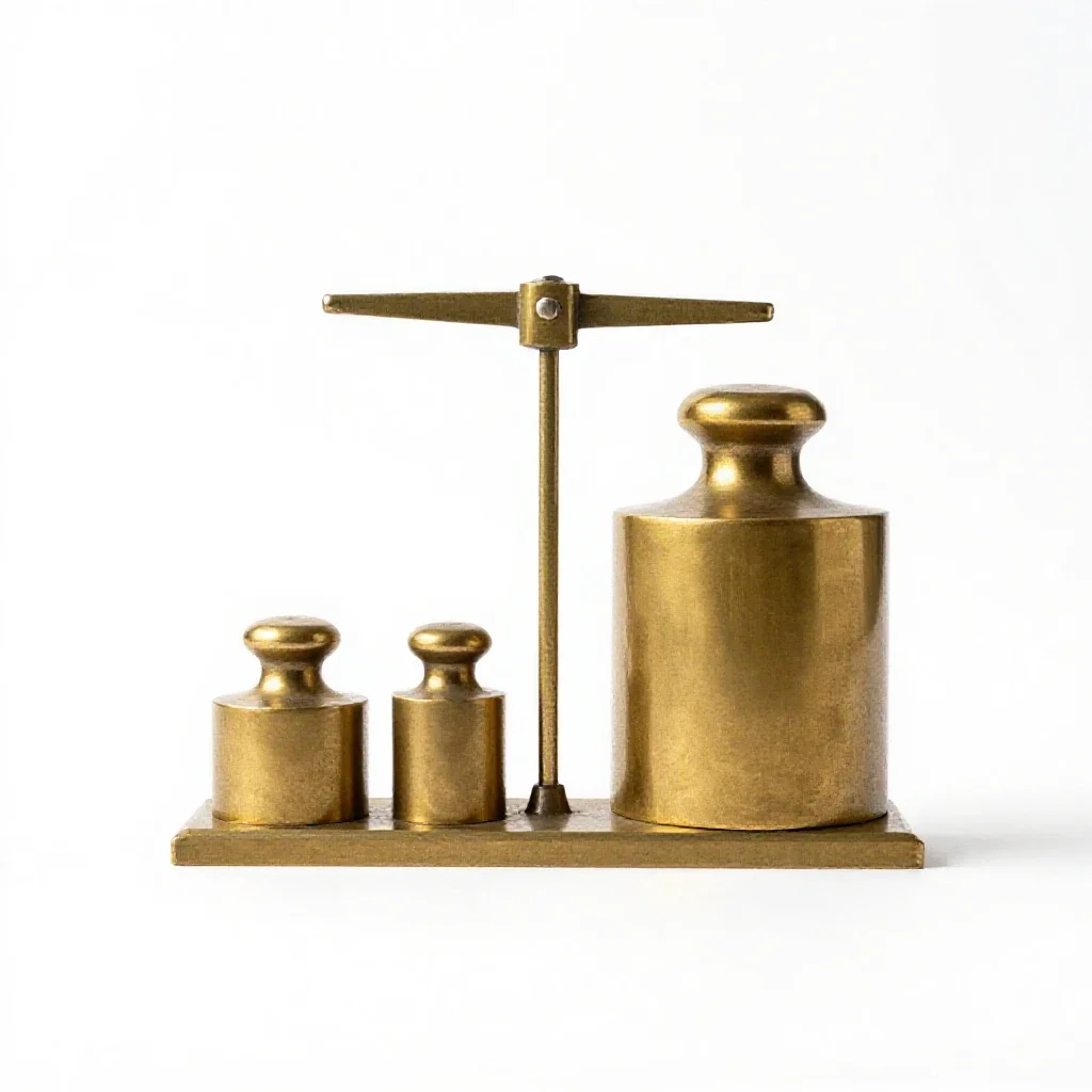 Scale with brass weights isolated on a white background