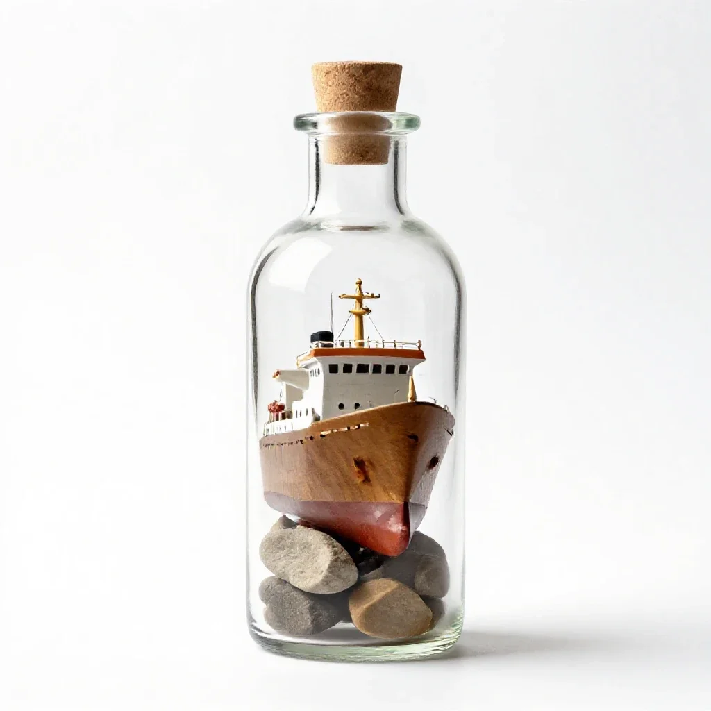 Ship in a bottle isolated on a white background