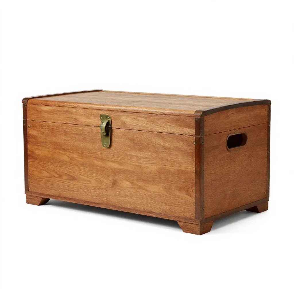Wooden steamer trunk isolated on a white background