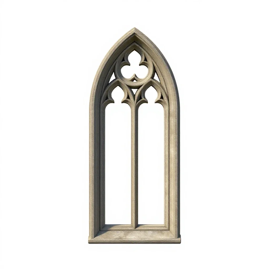 Gothic window tracery panel isolated on a white background