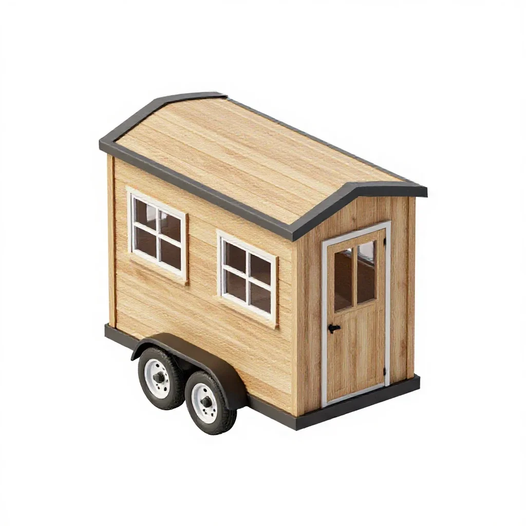 Tiny house on a trailer isolated on a white background