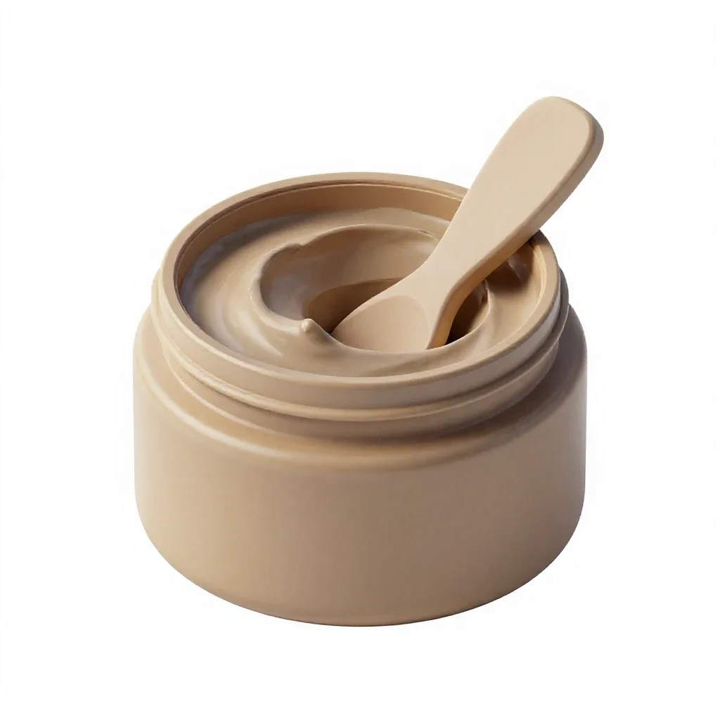 Clay mask jar with a spatula isolated on a white background