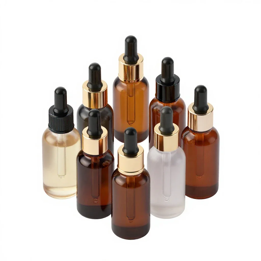 Set of glass dropper serums isolated on a white background