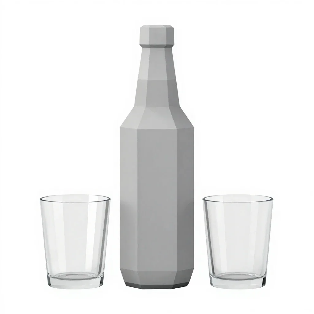 Soju bottle and glass isolated on a white background
