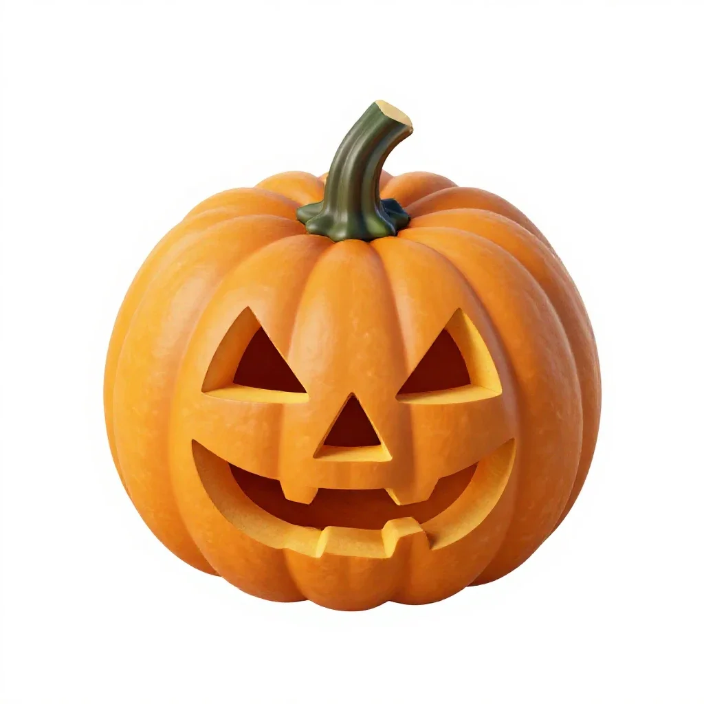 Carved pumpkin lantern isolated on a white background