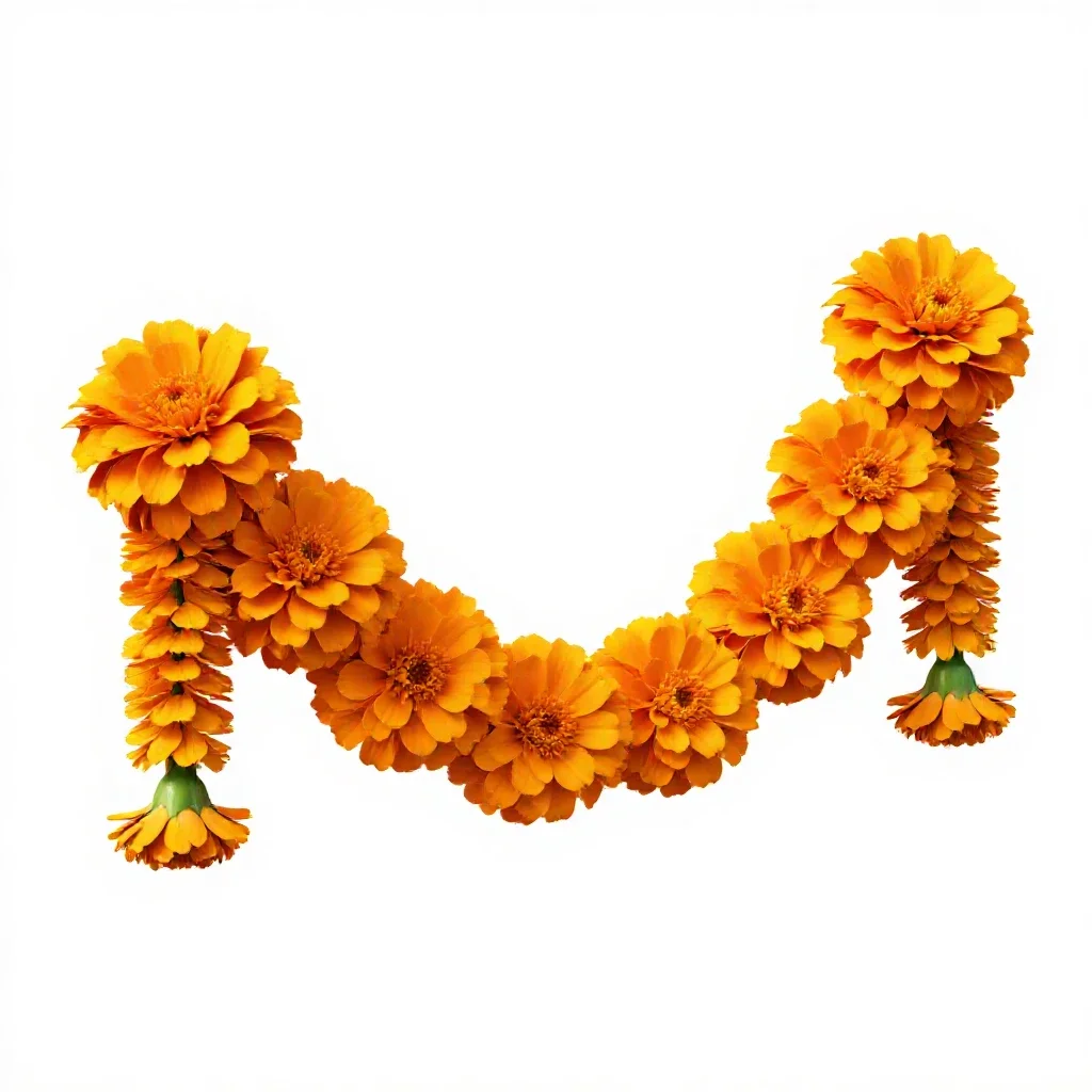 Garland of marigolds isolated on a white background
