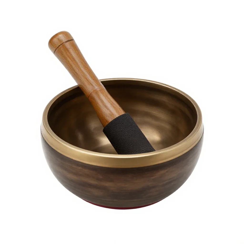 Singing bowl with a mallet isolated on a white background