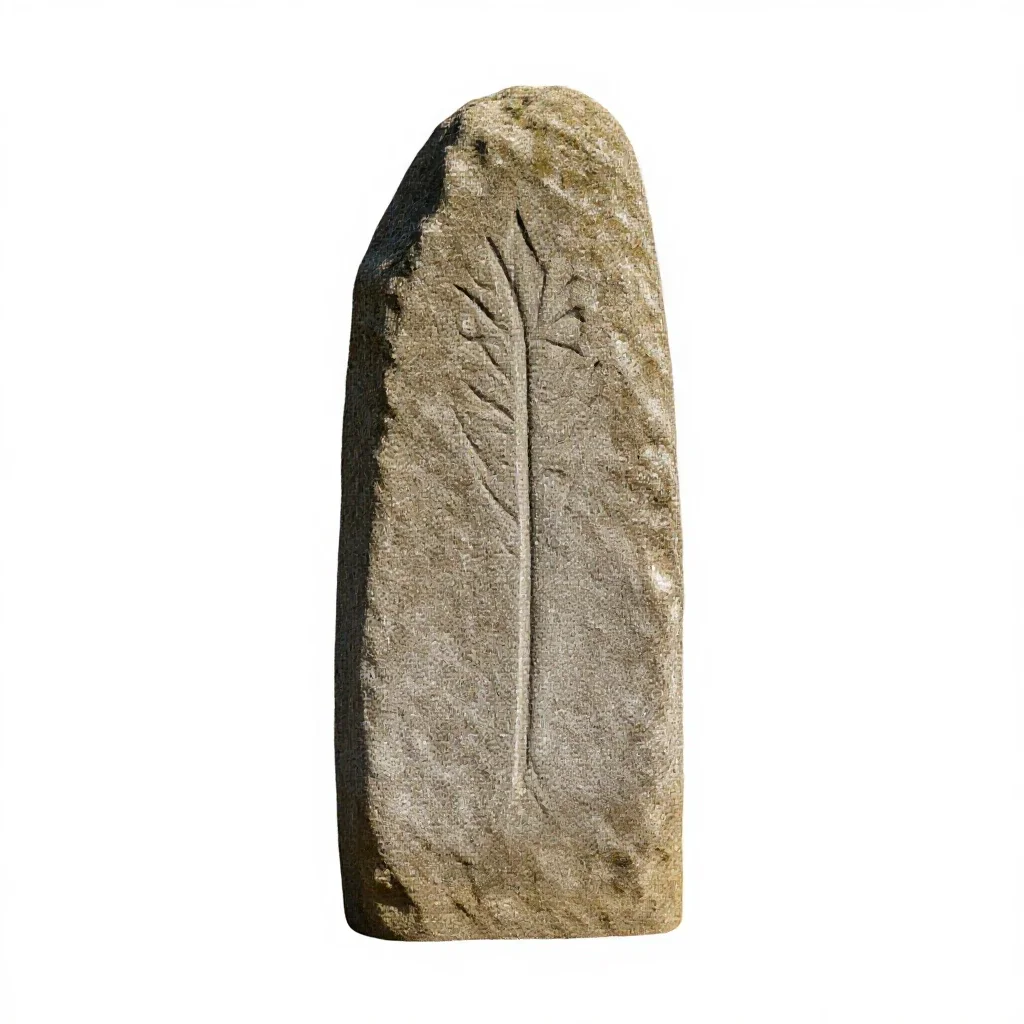 Rune-carved standing stone isolated on a white background
