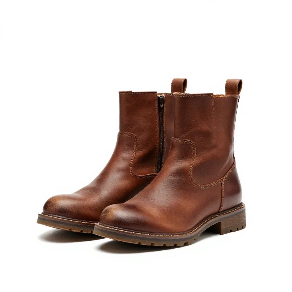 Pair of leather boots isolated on a white background