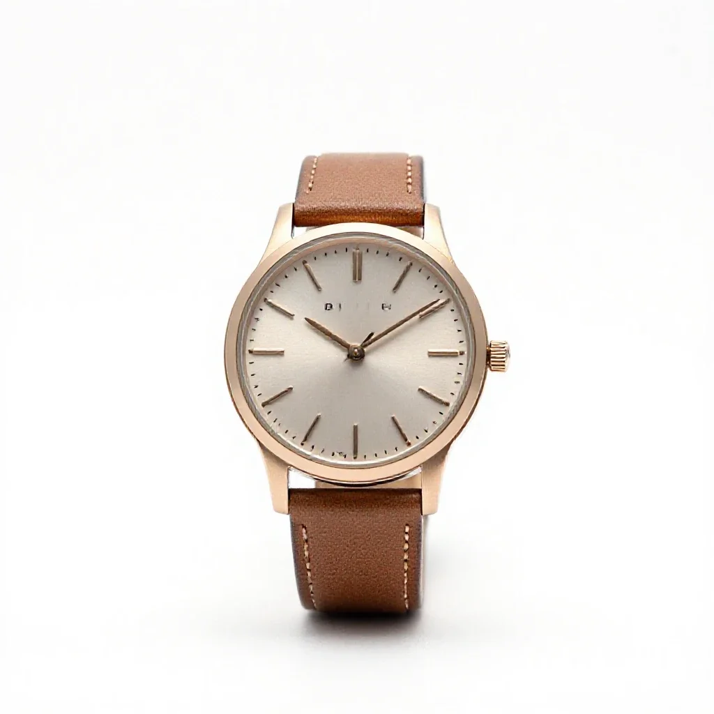 Wristwatch with a leather strap isolated on a white background