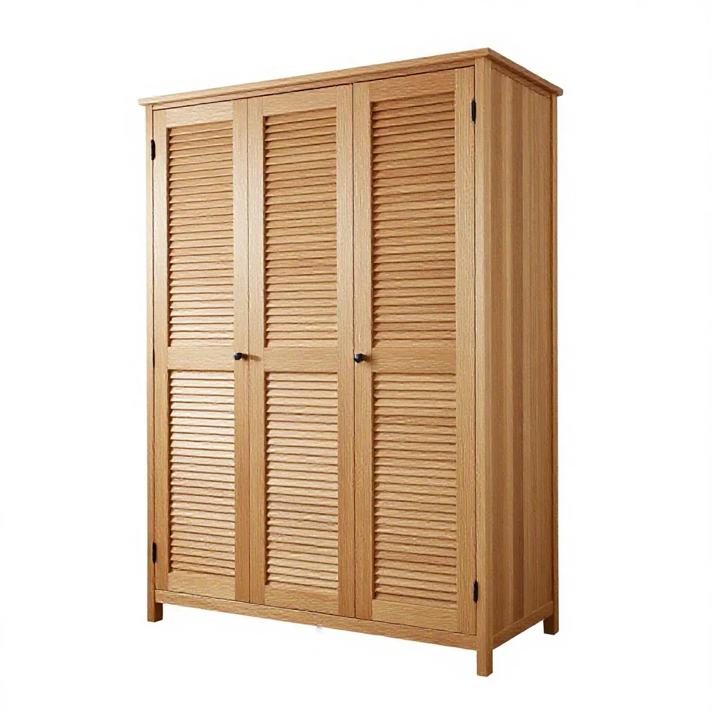 Wardrobe with louvred doors isolated on a white background