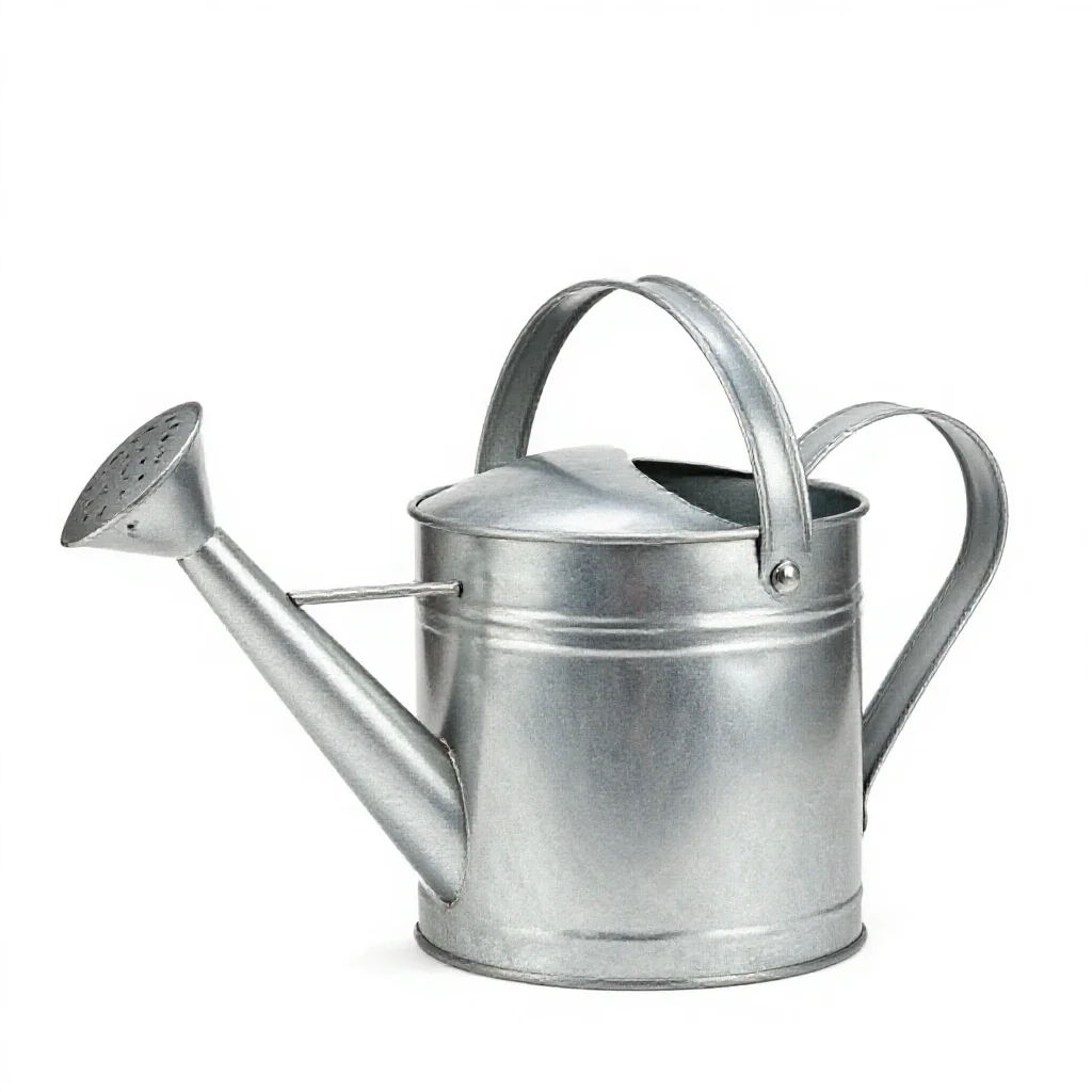 Galvanised watering can isolated on a white background