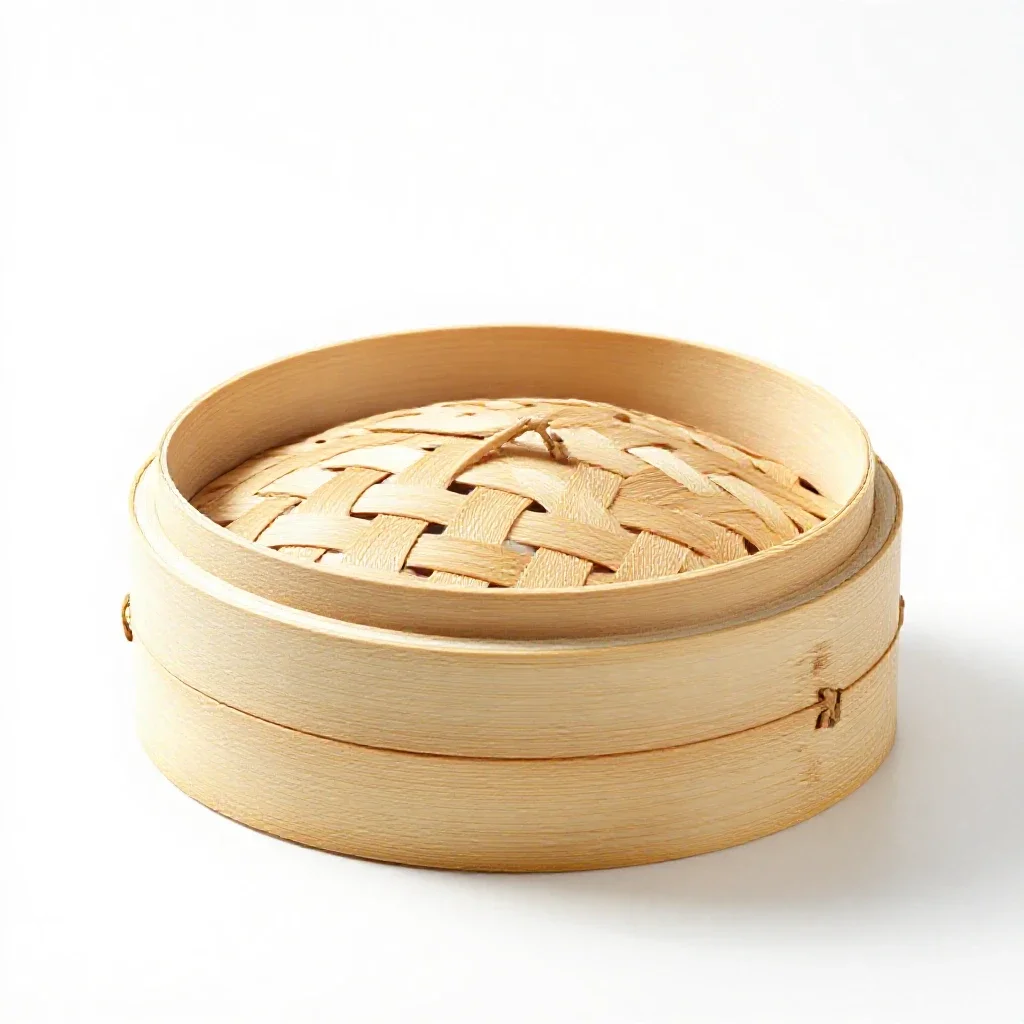 Bamboo steamer basket isolated on a white background