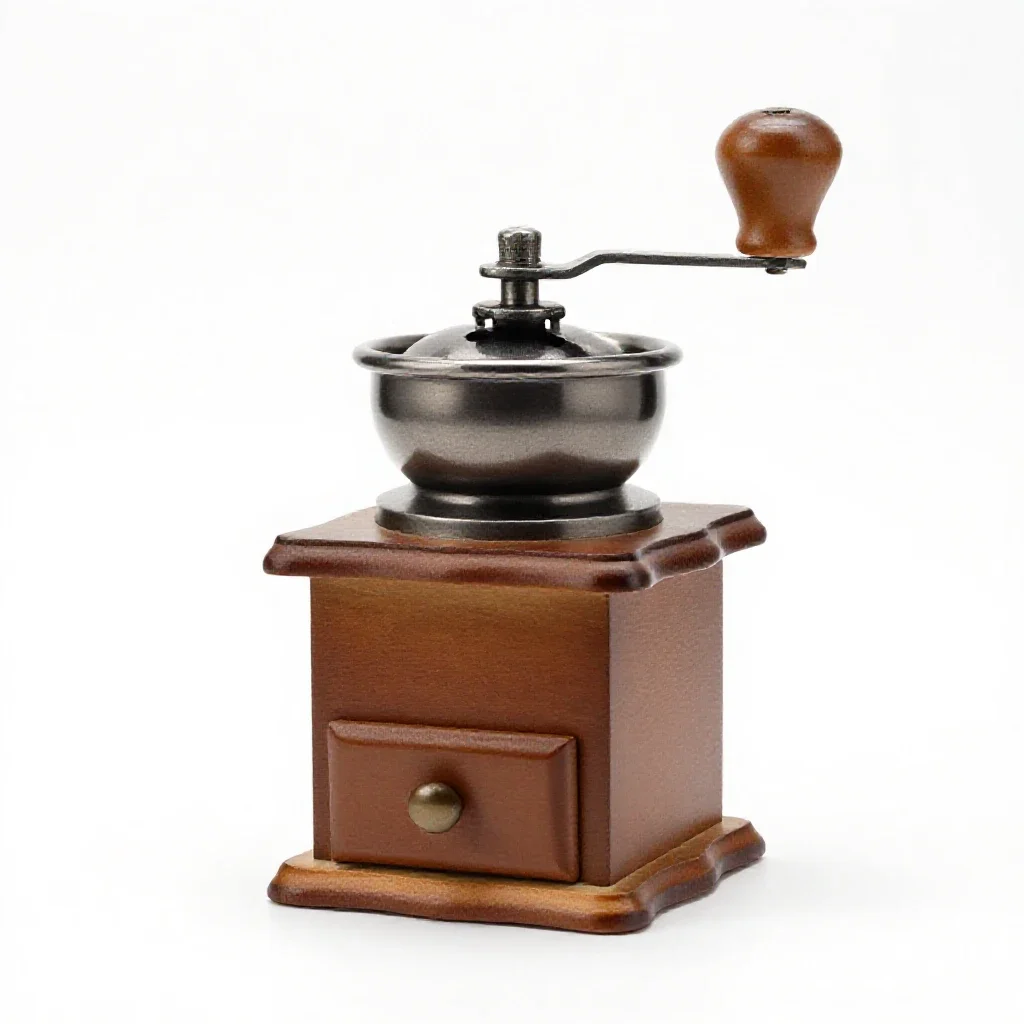 Hand-crank coffee grinder isolated on a white background