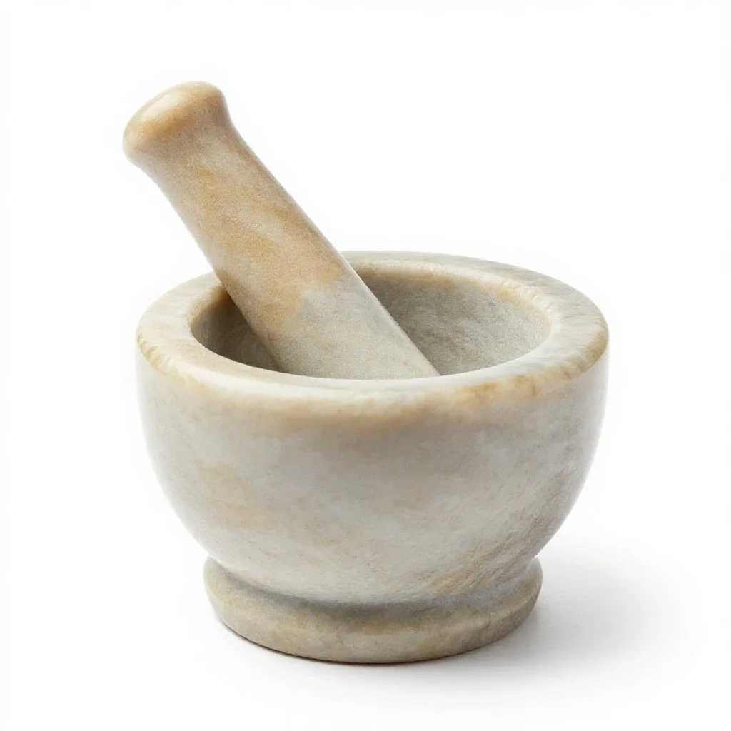 Marble mortar and pestle isolated on a white background