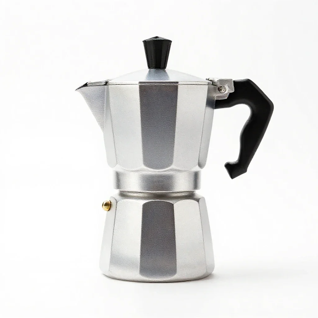 Stovetop espresso moka pot isolated on a white background