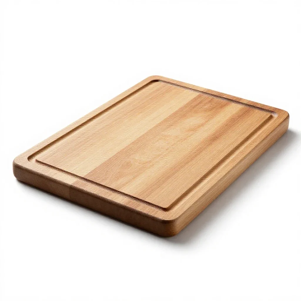 Wooden cutting board with a juice groove isolated on a white background