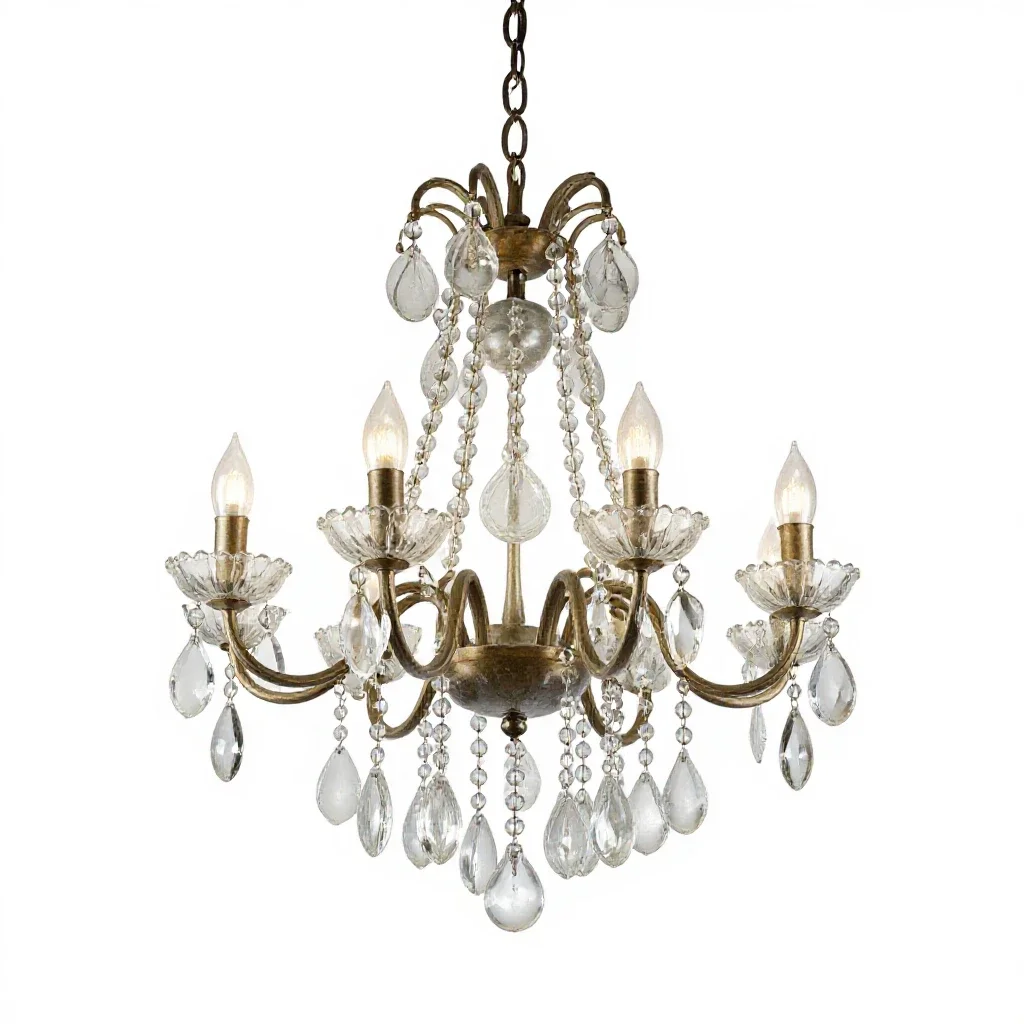 Chandelier with glass drops isolated on a white background