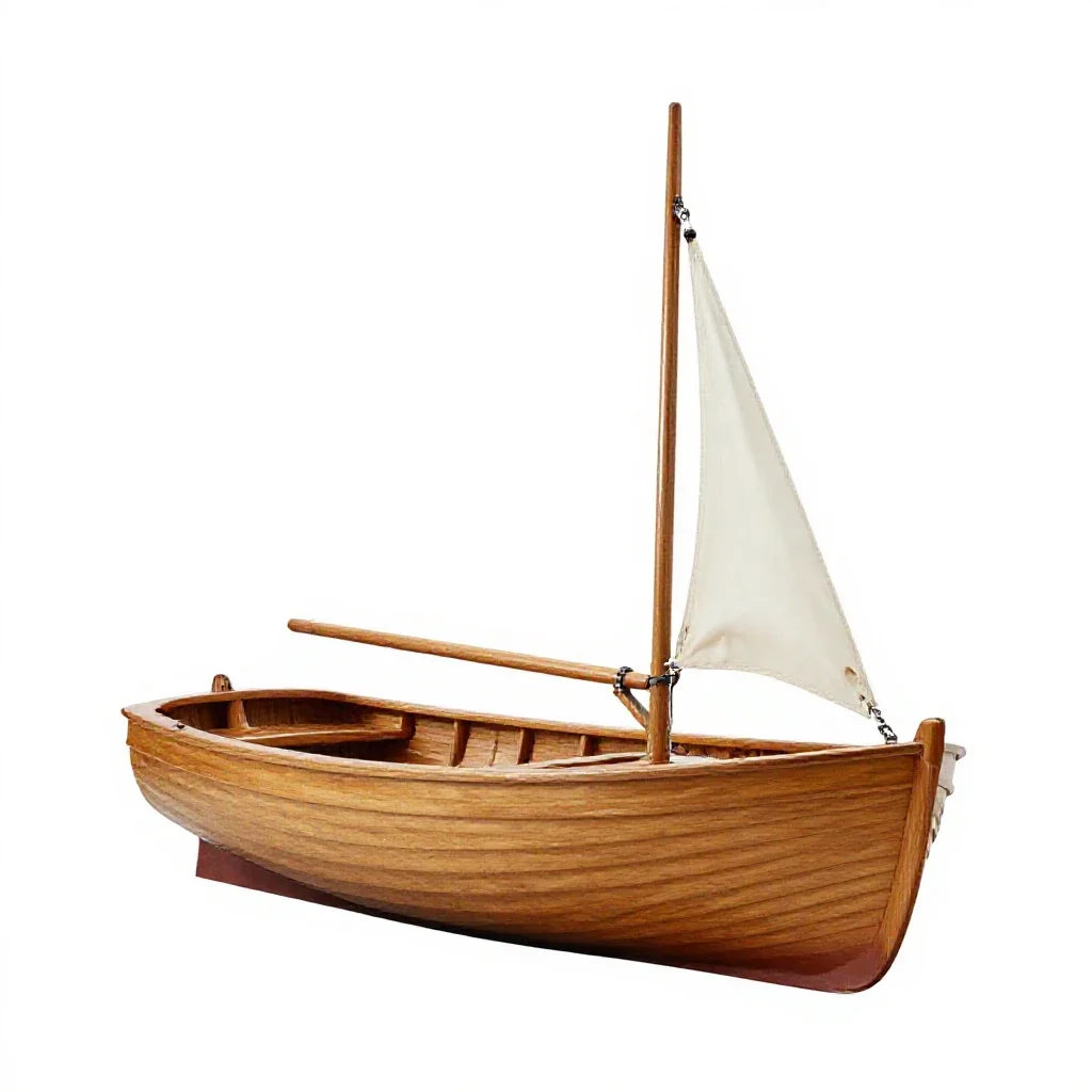 Wooden sailing dinghy isolated on a white background