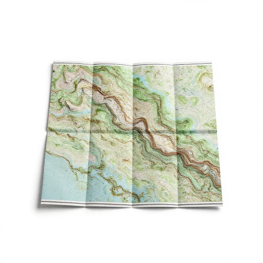 Topographic map folded isolated on a white background