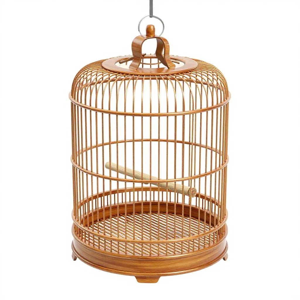 Bird cage with perches isolated on a white background