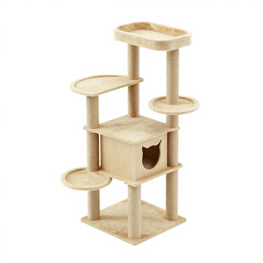 Cat tree with platforms isolated on a white background