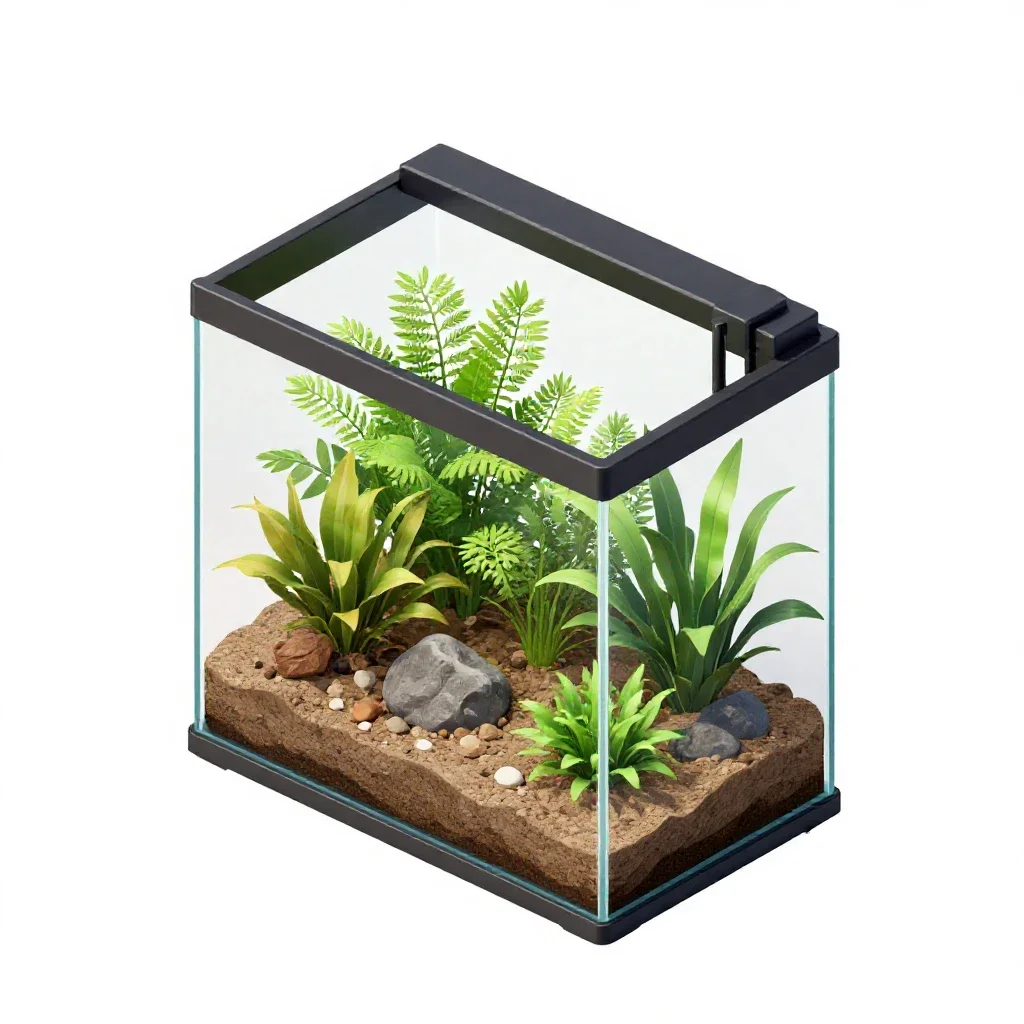 Aquarium with a planted substrate isolated on a white background