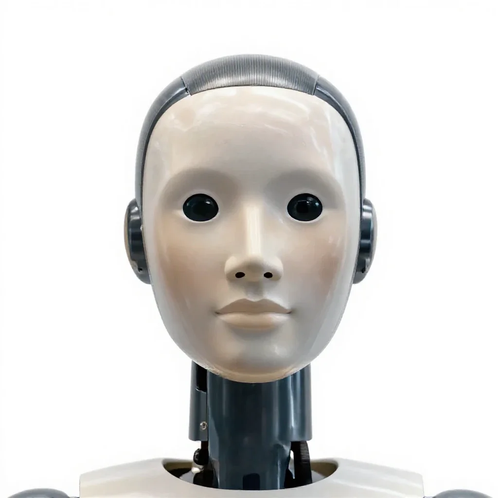 Humanoid robot head isolated on a white background