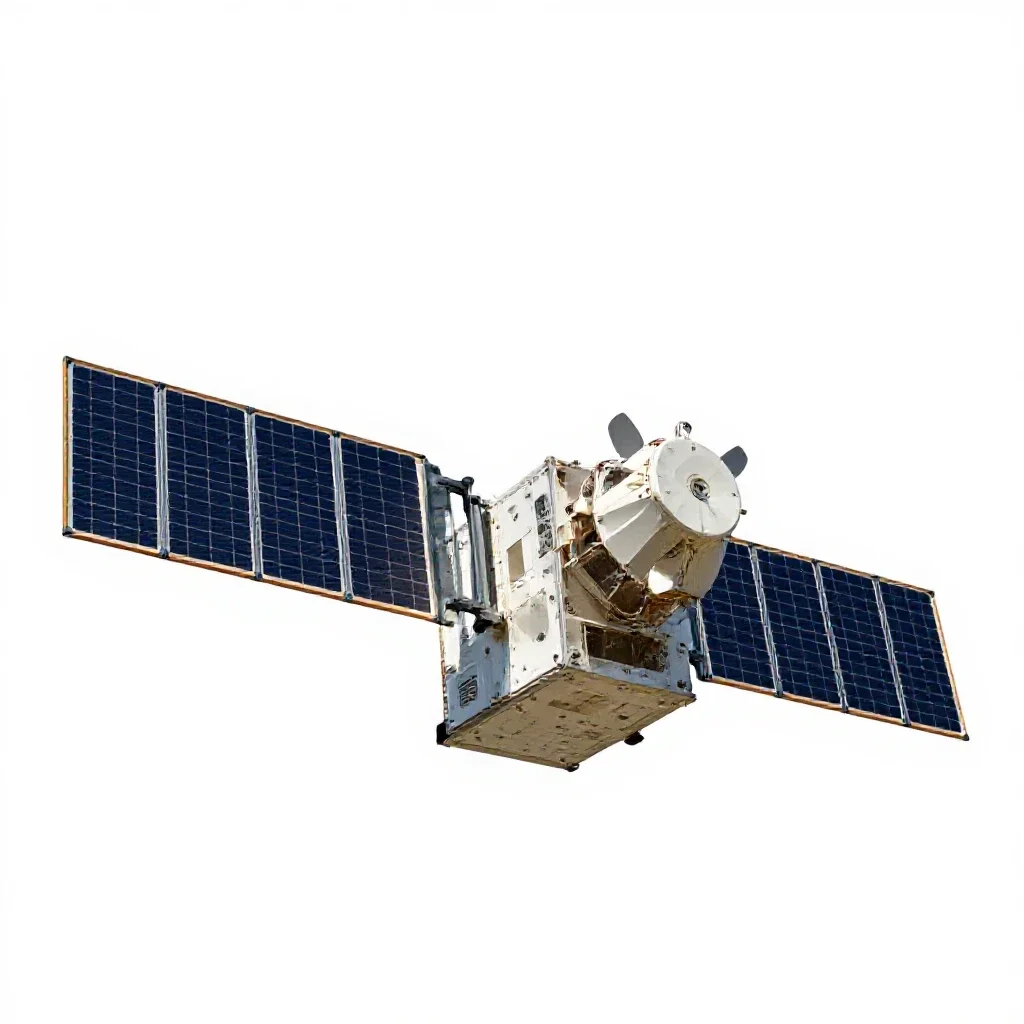 Satellite bus with solar wings isolated on a white background