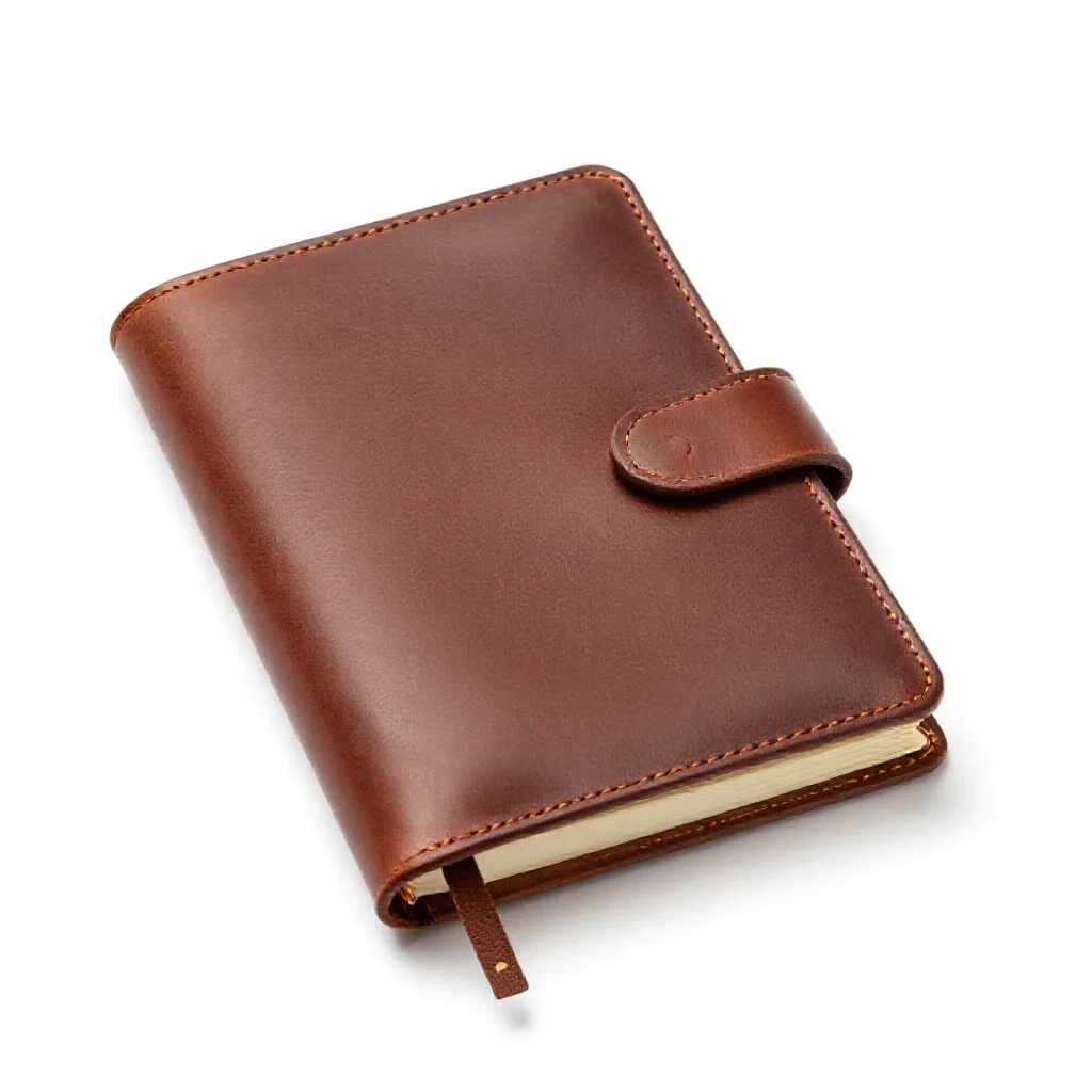 Leather-bound journal isolated on a white background