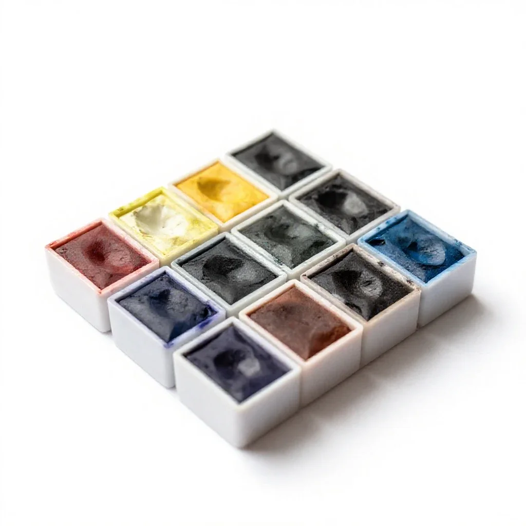 Set of watercolour pans isolated on a white background